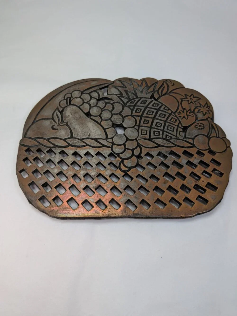 VTG 1983 Himark Copper Fruit Basket Trivet Dark Rustic Patina Pineapple Wall